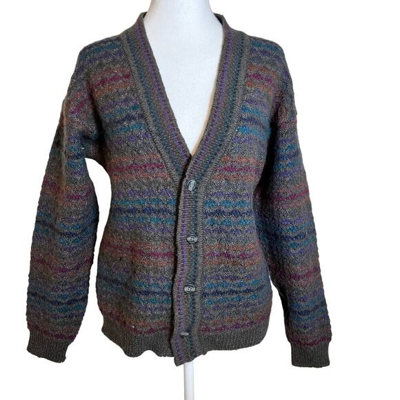 Vintage Saks Fifth Avenue Wool Blend Cardigan Multi Color V-Neck Italian Made MD - Picture 1 of 7